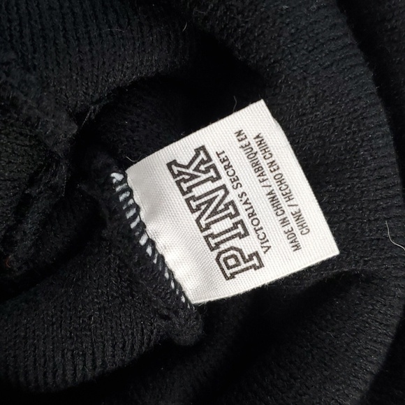 Victoria's Secret PINK Pompom Logo Knit Beanie Tobbogan Black & Pink One Size - Picture 9 of 10